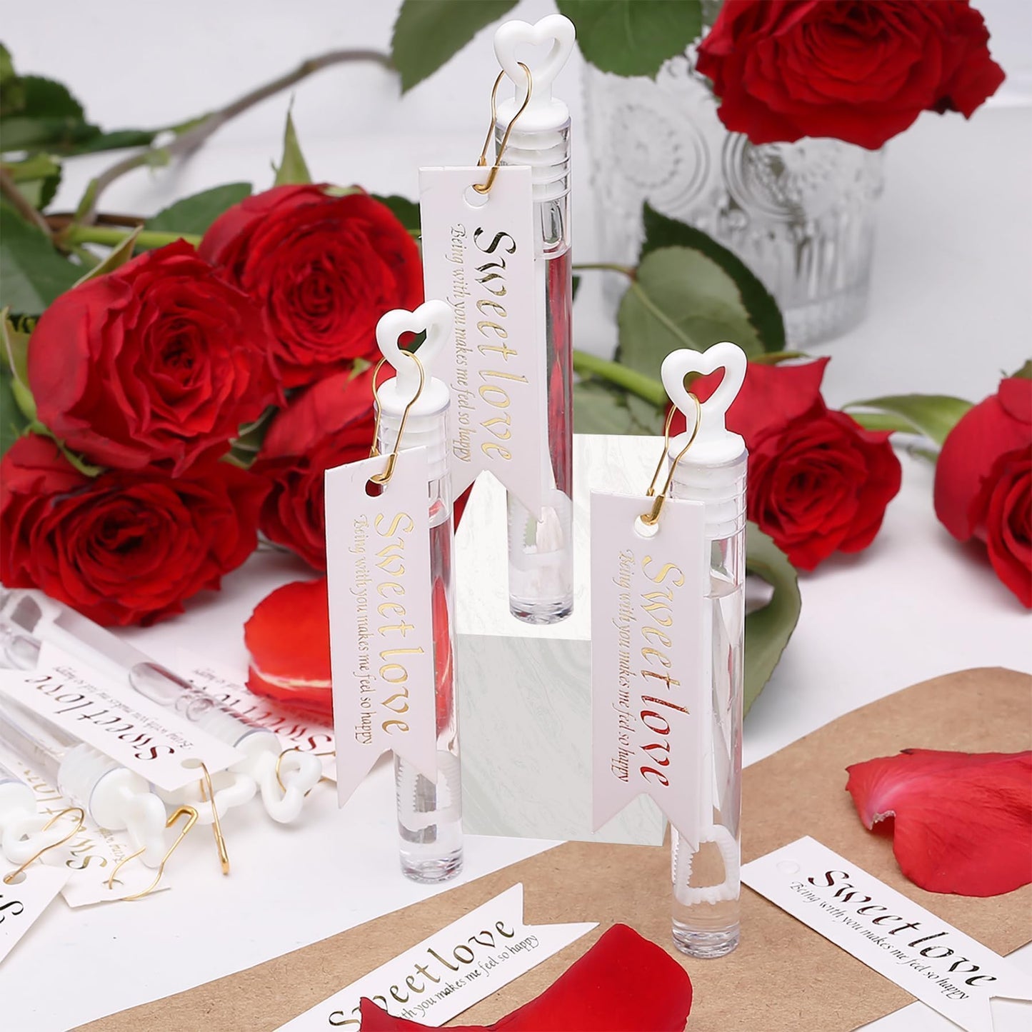 JASNKKONT 32Pcs Wedding Bubble Wands Bulk – White Heart Top Party Favors