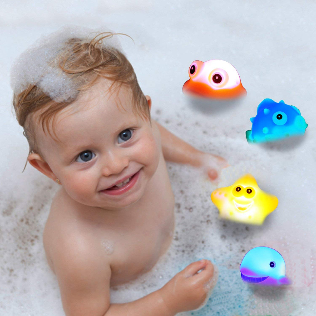 JASNKKONT Bath Toys - 8-Piece Light-Up Floating Rubber Animals for Bath & Pool
