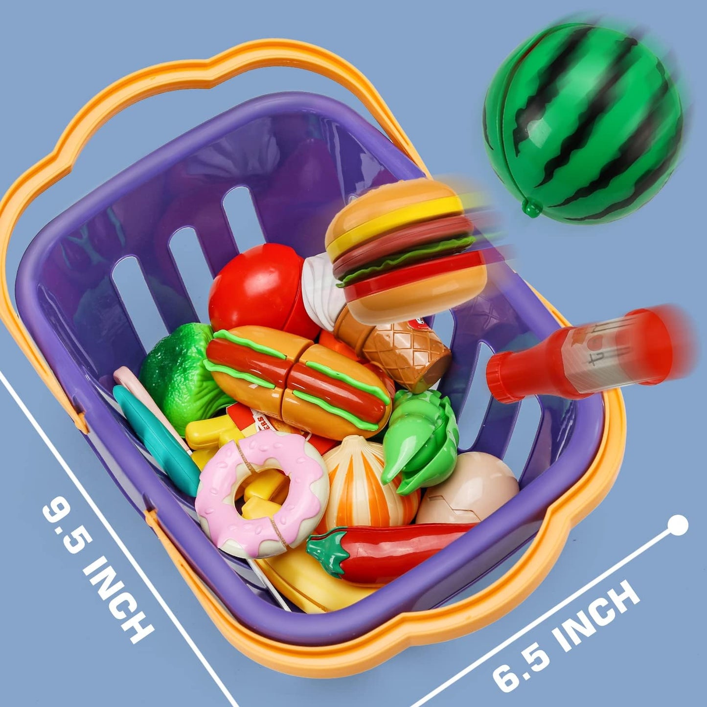 JASNKKONT 42-Item Cutting Play Kitchen Set – 87 Pieces with Storage Basket