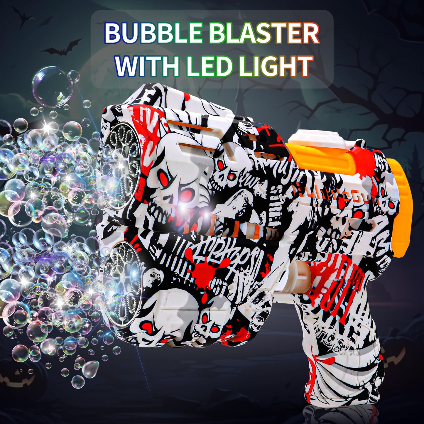 Jasny 2 Pack Bubble Guns for Kids - LED Light Up Bubble Blaster with Refills