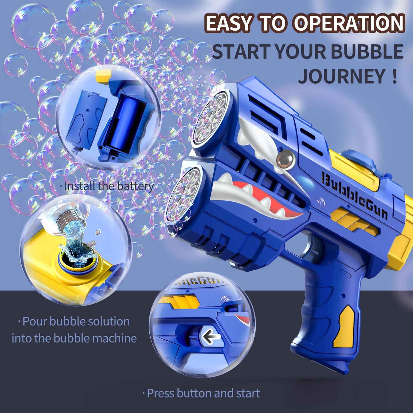 Jasny 2 Pack Bubble Guns for Kids – LED Dinosaur Bubble Machine Blasters with Refill Bottles