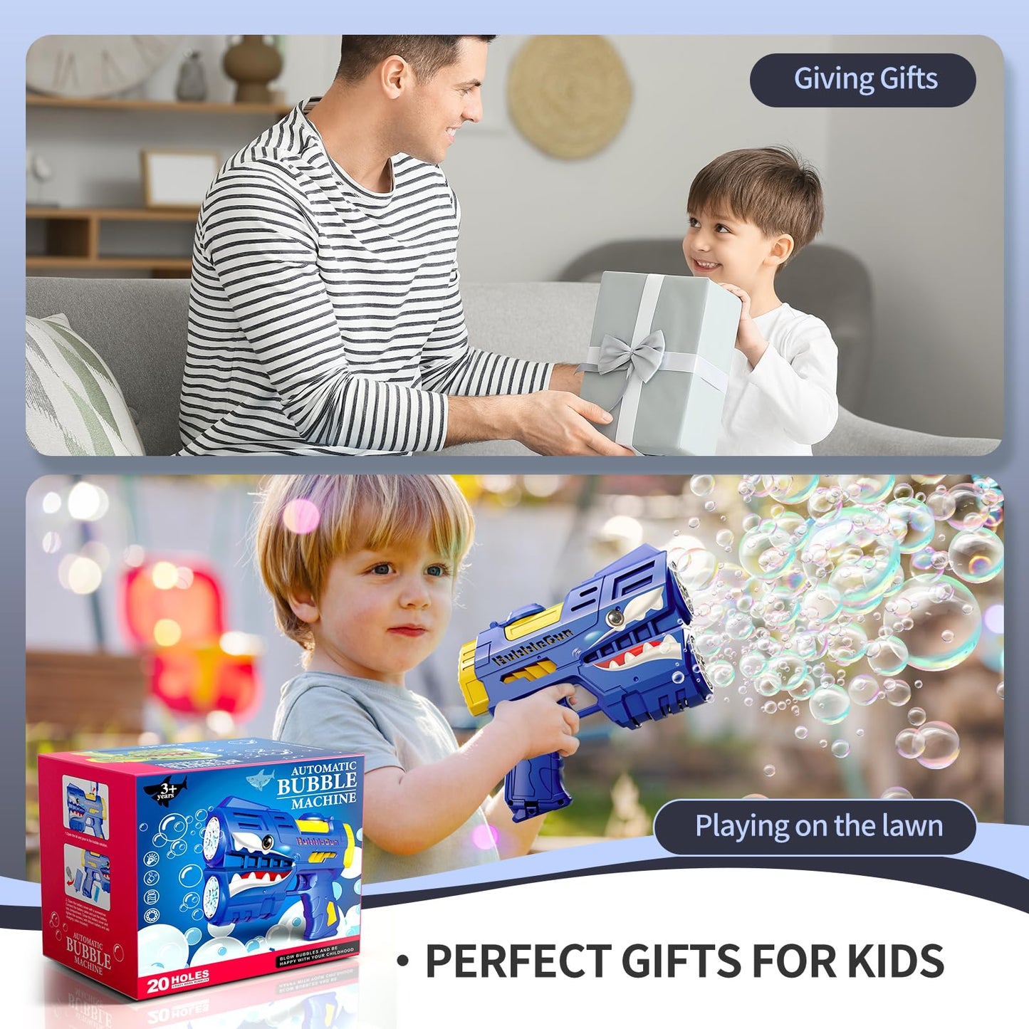 Jasny 2 Pack Bubble Guns for Kids – LED Dinosaur Bubble Machine Blasters with Refill Bottles