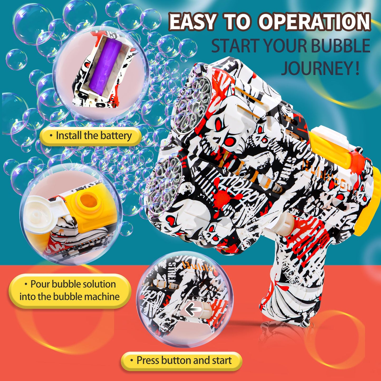 Jasny 2 Pack Bubble Guns for Kids - LED Light Up Bubble Blaster with Refills