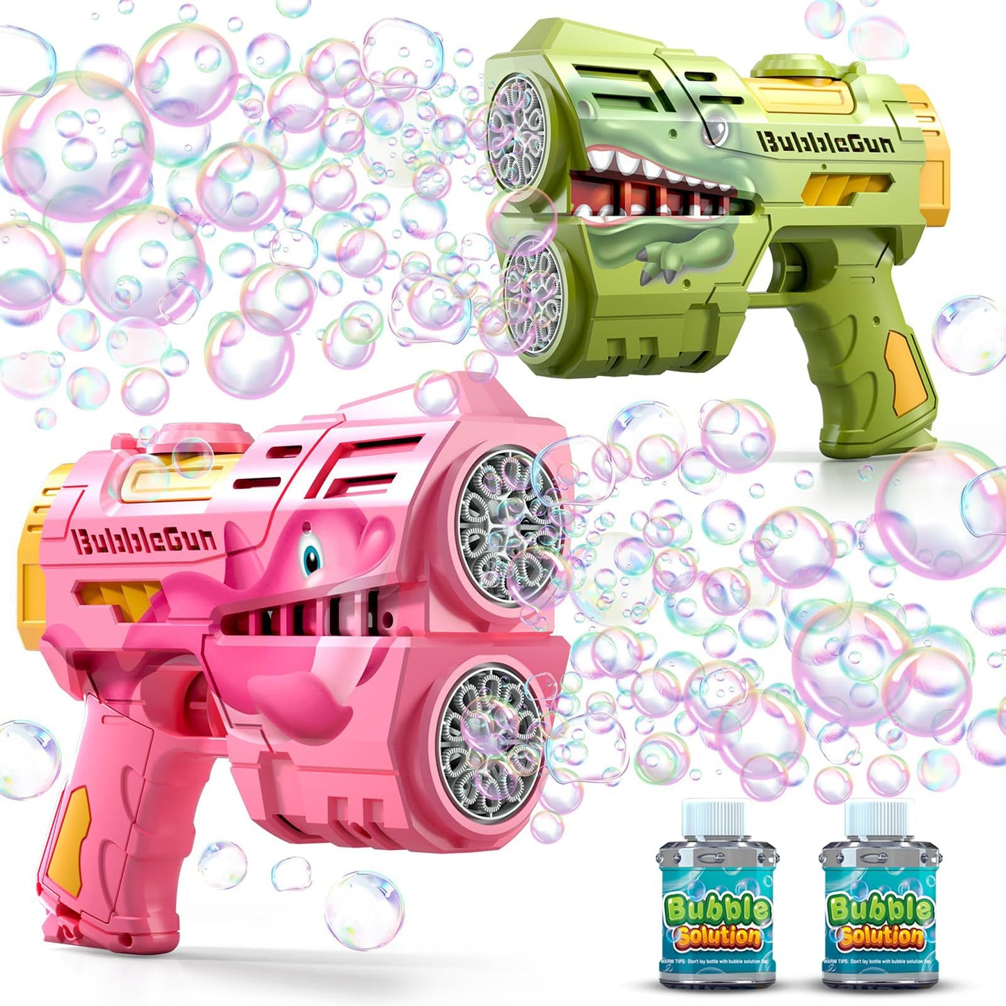 Jasny 2 Pack Rechargeable Dino Bubble Guns – LED Bubble Blaster for Kids