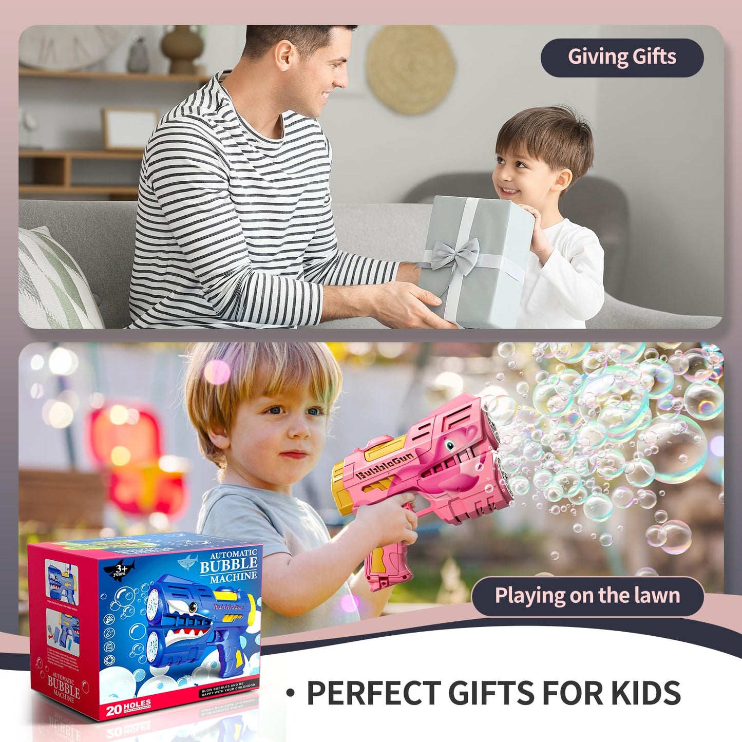 Jasny 2 Pack Rechargeable Dino Bubble Guns – LED Bubble Blaster for Kids