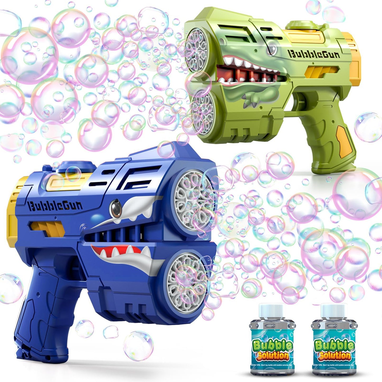 Jasny 2-Pack Bubble Guns for Kids | LED Light Up, Rechargeable Bubbles Machine