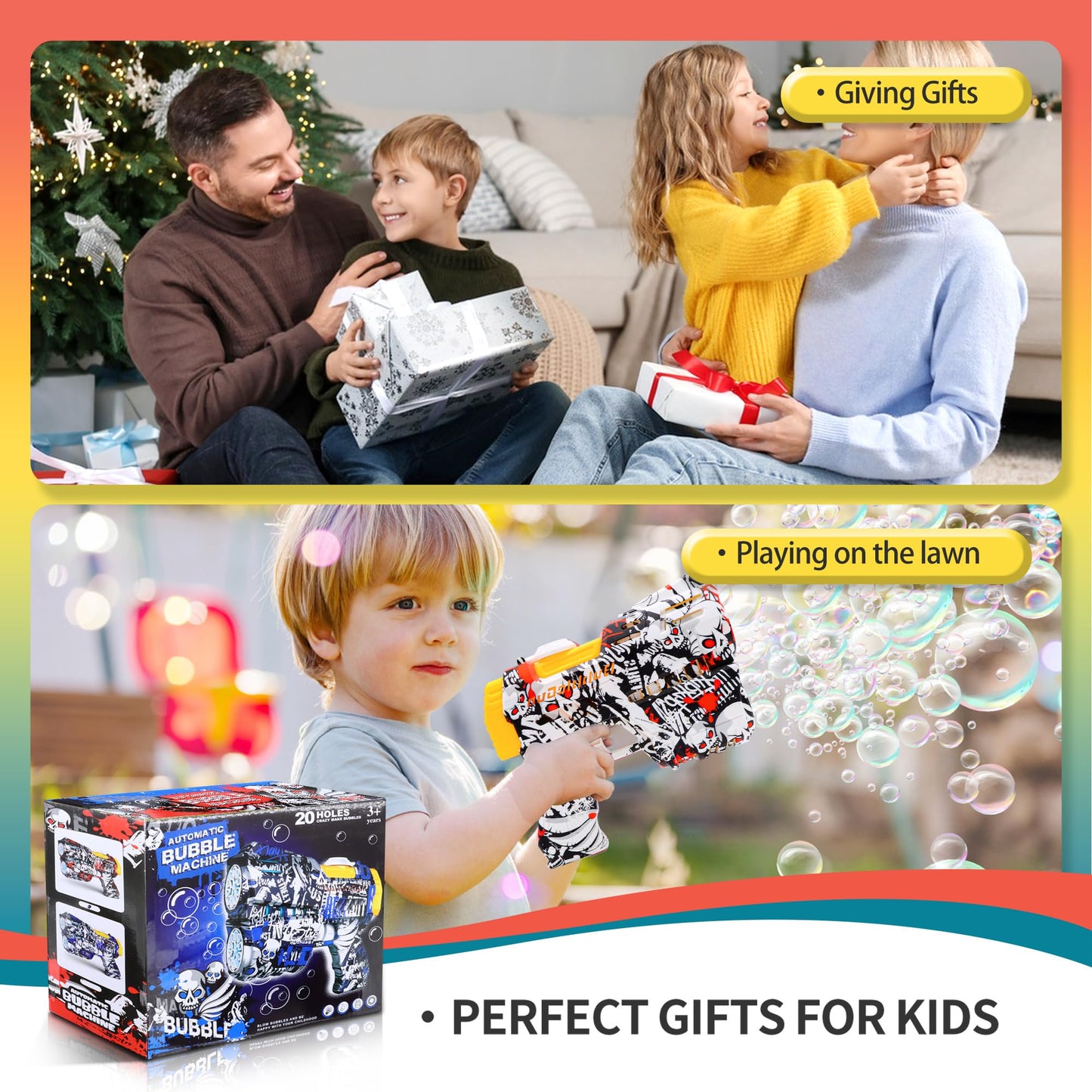 Jasny 2 Pack Bubble Guns for Kids - LED Light Up Bubble Blaster with Refills