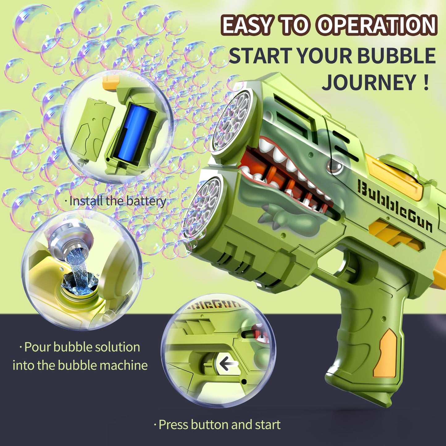Jasny 2-Pack Bubble Guns for Kids | LED Light Up, Rechargeable Bubbles Machine