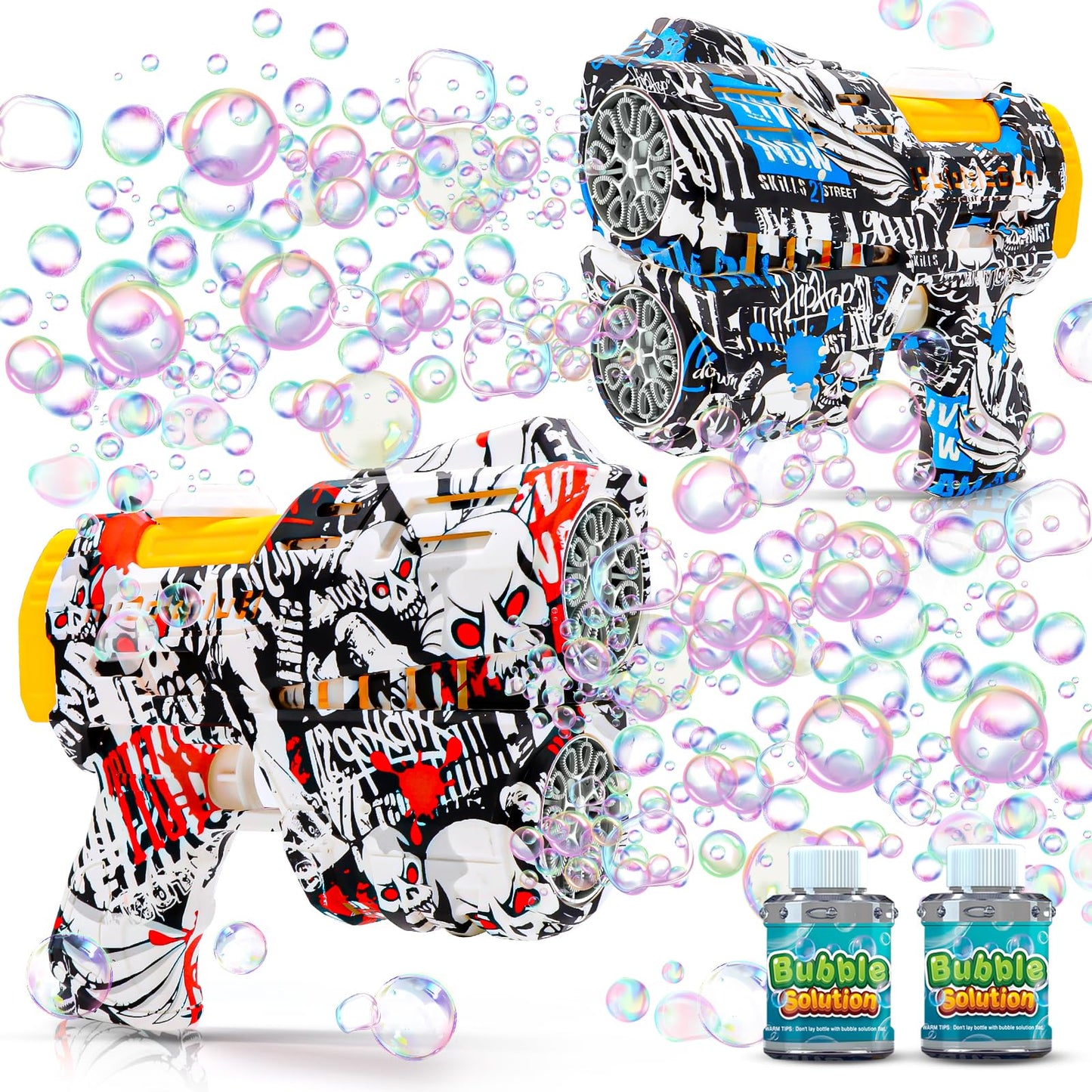 Jasny 2 Pack Bubble Guns for Kids - LED Light Up Bubble Blaster with Refills