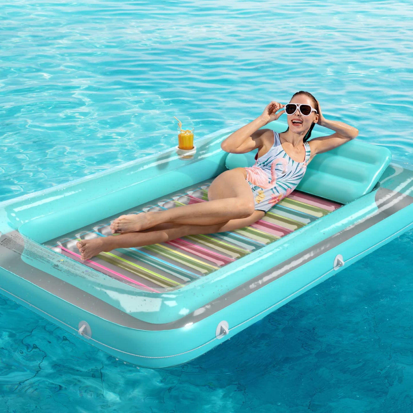 Jasonwell 4-in-1 Inflatable Tanning Pool Lounger - Sunbathing Float (L)