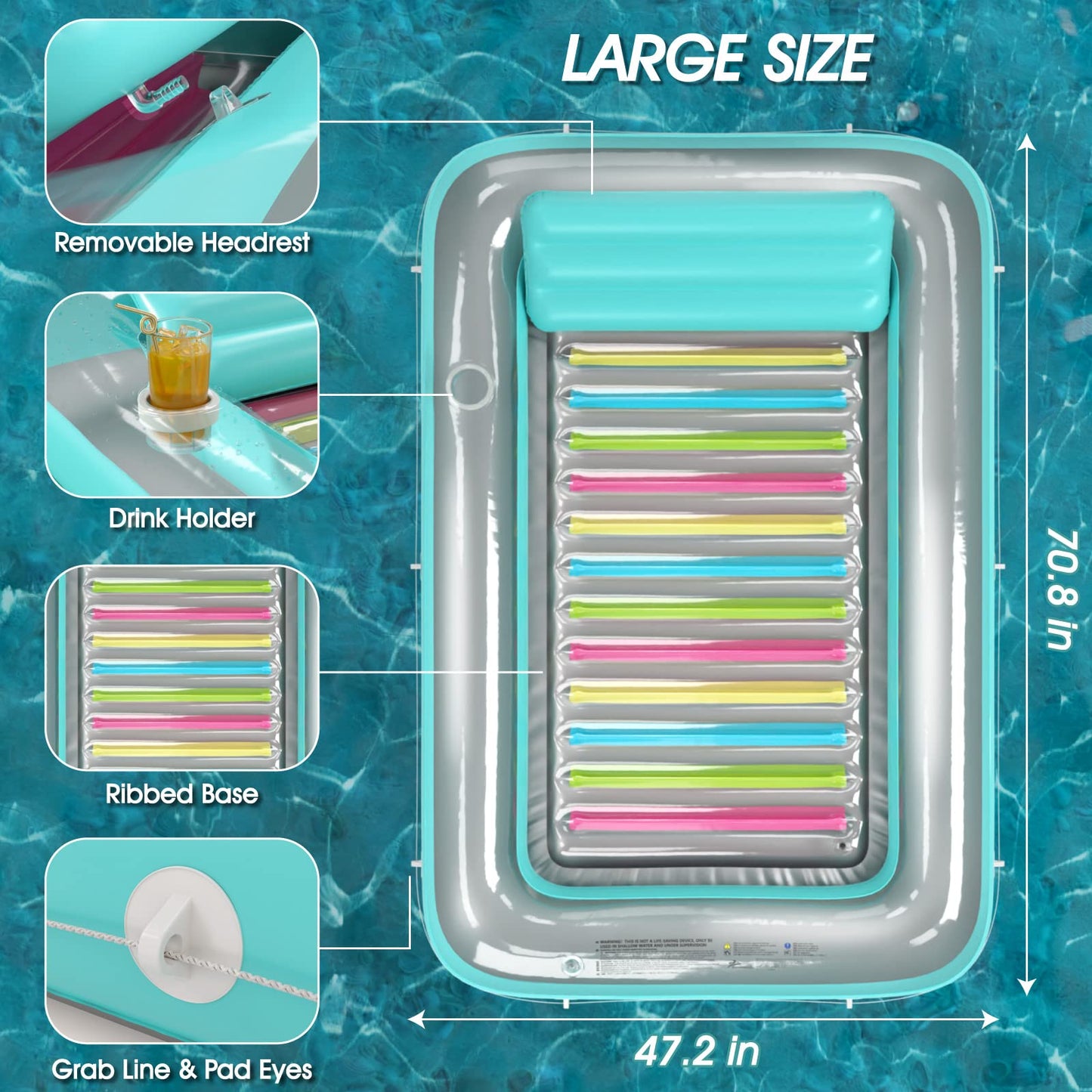 Jasonwell 4-in-1 Inflatable Tanning Pool Lounger - Sunbathing Float (L)