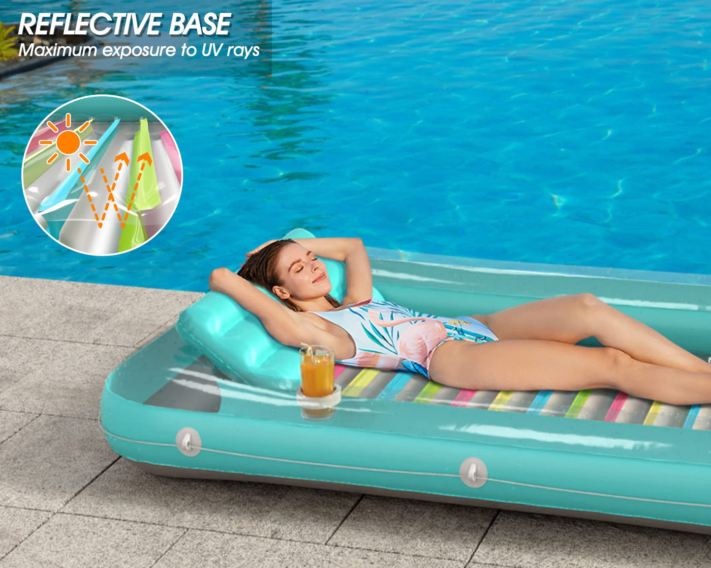 Jasonwell 4-in-1 Inflatable Tanning Pool Lounger - Sunbathing Float (L)