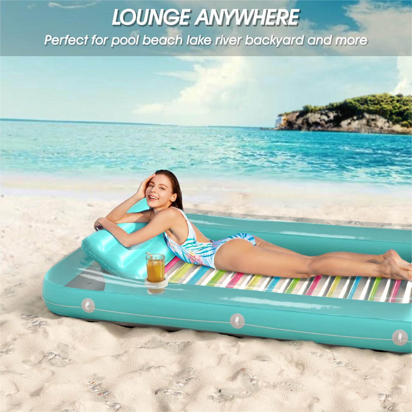 Jasonwell 4-in-1 Inflatable Tanning Pool Lounger - Sunbathing Float (L)