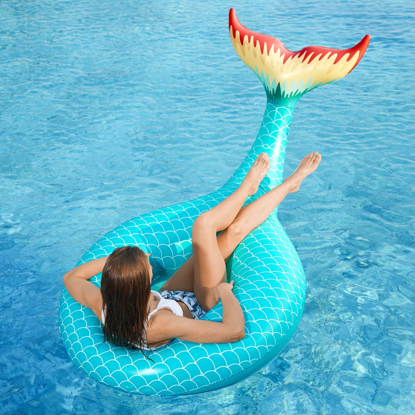 Jasonwell Giant Mermaid Tail Pool Float – 42” Diameter, Fast-Valve Inflate/Deflate, Green