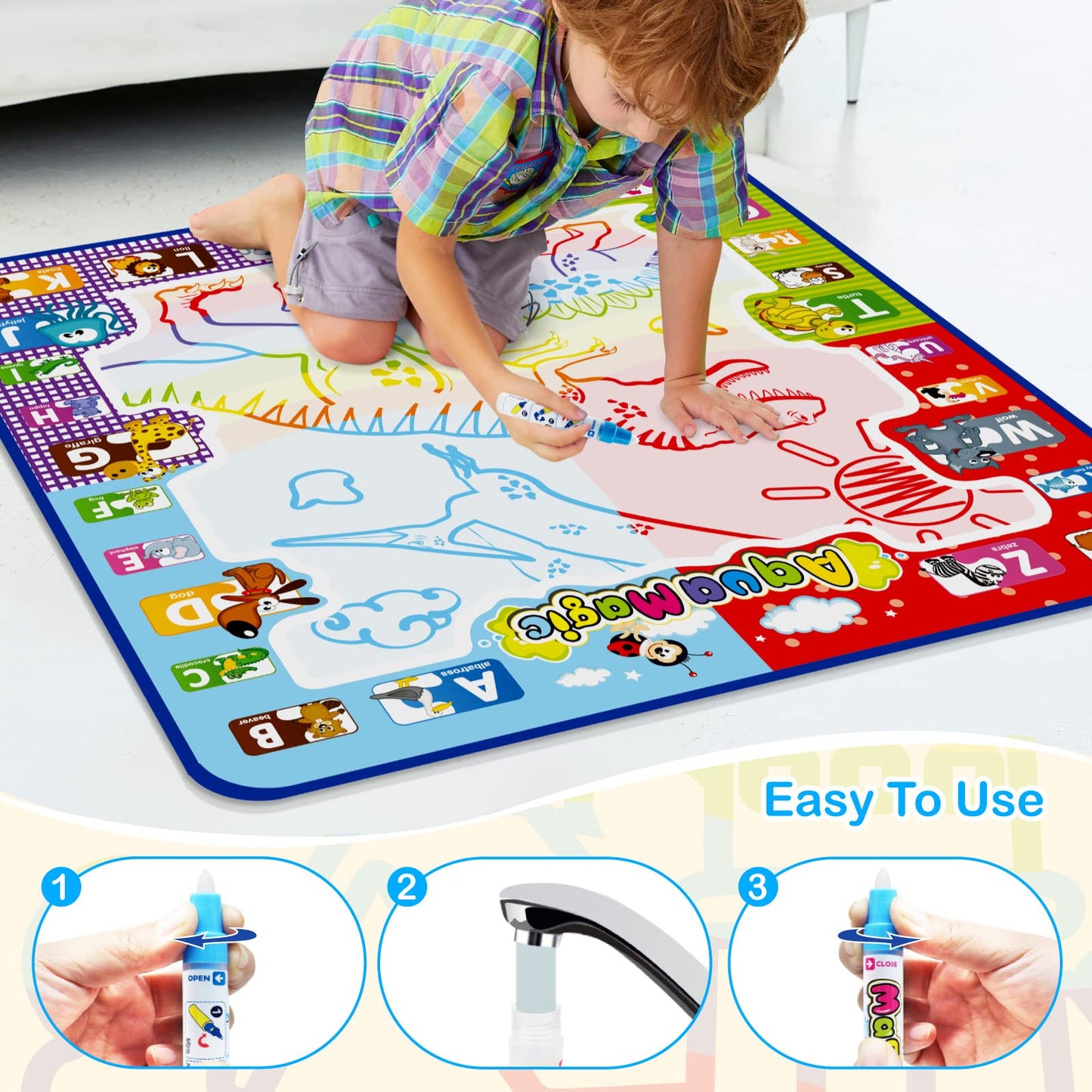 Jasonwell Aqua Water Doodle Mat 31x31 — Large Alphabet Water Drawing Pad for Kids