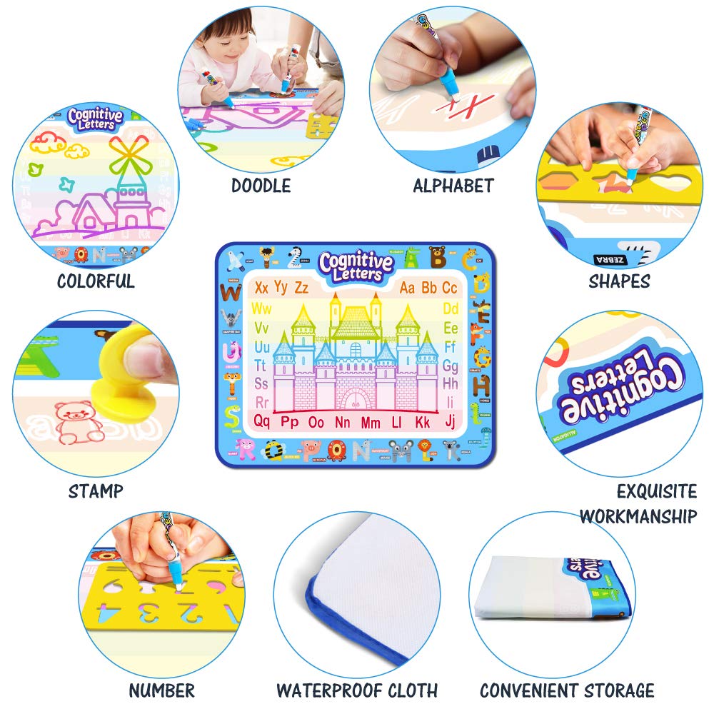 Jasonwell Aqua Water Doodle Mat 40x32 in – Large Mess-Free Water Drawing Art Toy for Kids