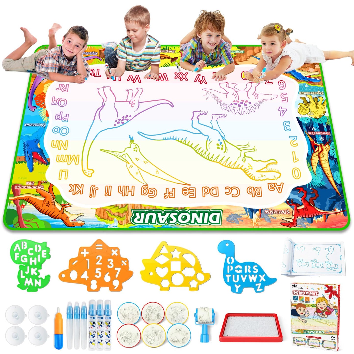 Jasonwell Aqua Water Doodle Mat 60x40 Inches – Dinosaur Themed Water Drawing for Kids