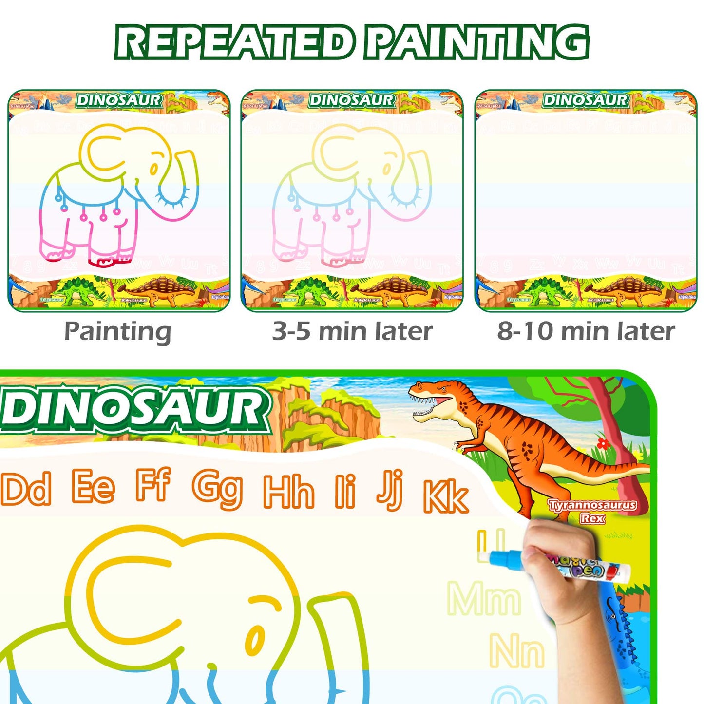 Jasonwell Aqua Water Doodle Mat 60x40 Inches – Dinosaur Themed Water Drawing for Kids