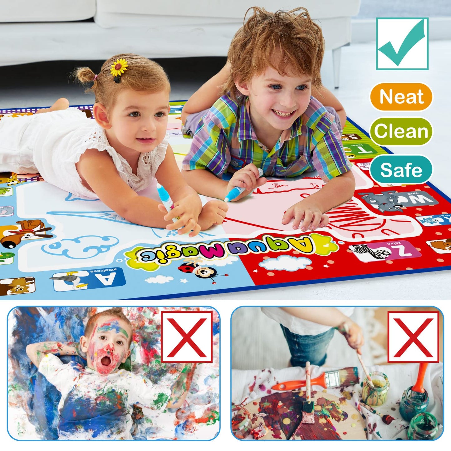 Jasonwell Aqua Water Doodle Mat 31x31 — Large Alphabet Water Drawing Pad for Kids