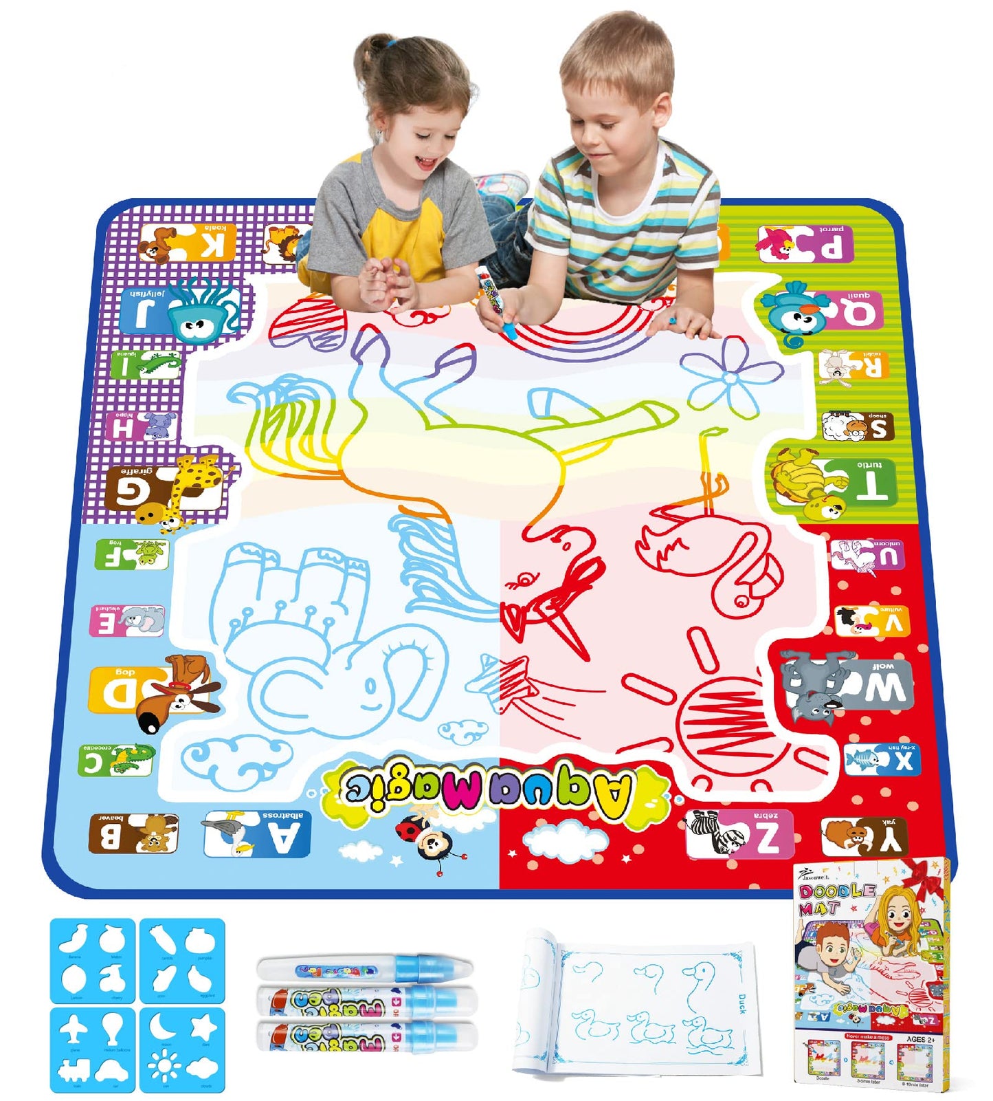 Jasonwell Aqua Water Doodle Mat 31x31 — Large Alphabet Water Drawing Pad for Kids