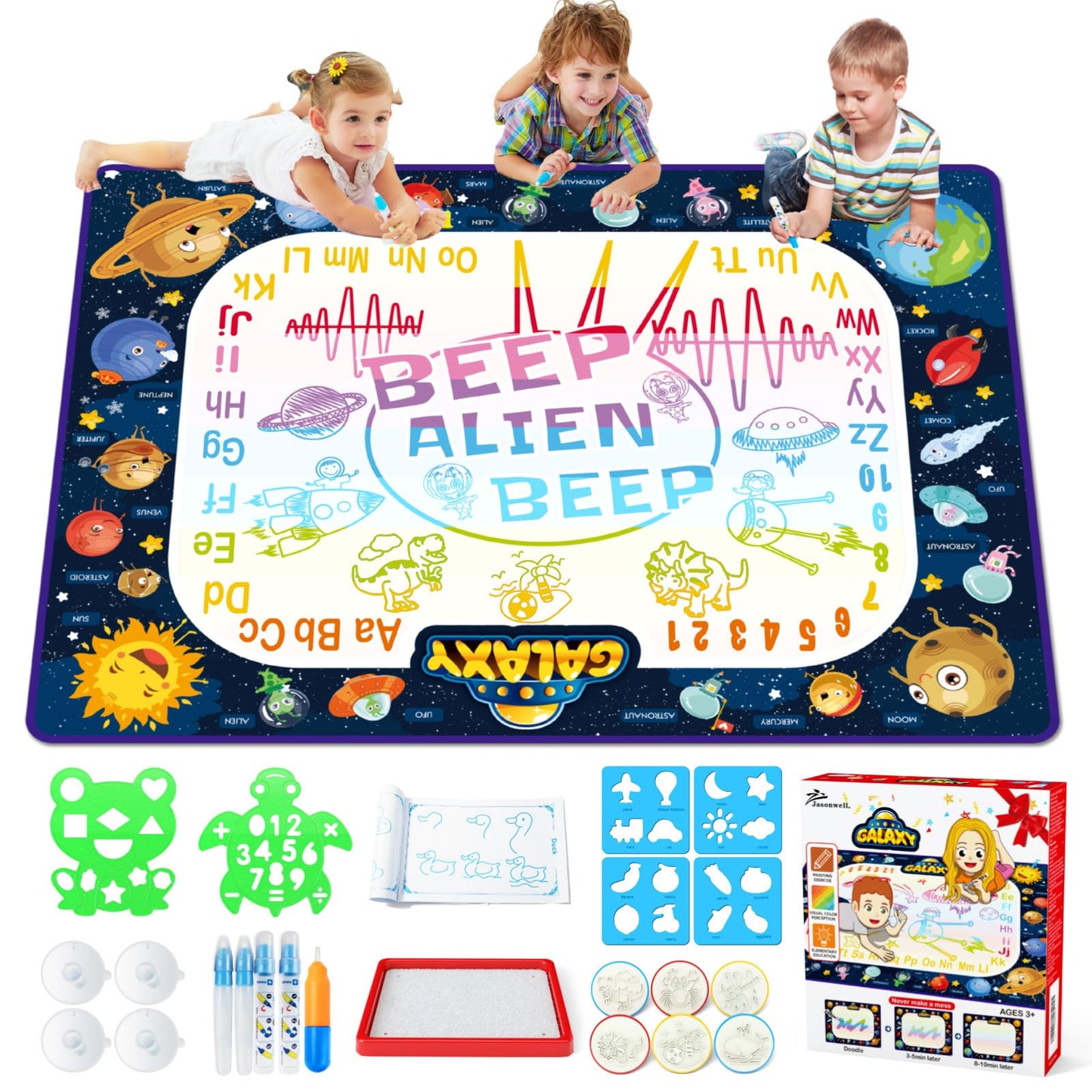 Jasonwell Aqua Water Doodle Mat Galaxy – 48 x 36 in Reusable Water Drawing Board for Kids