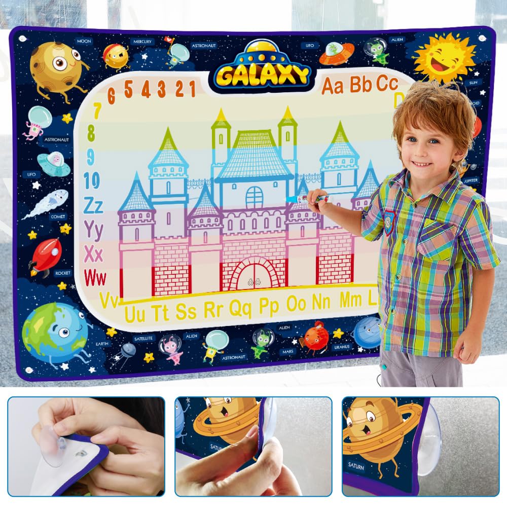 Jasonwell Aqua Water Doodle Mat Galaxy – 48 x 36 in Reusable Water Drawing Board for Kids