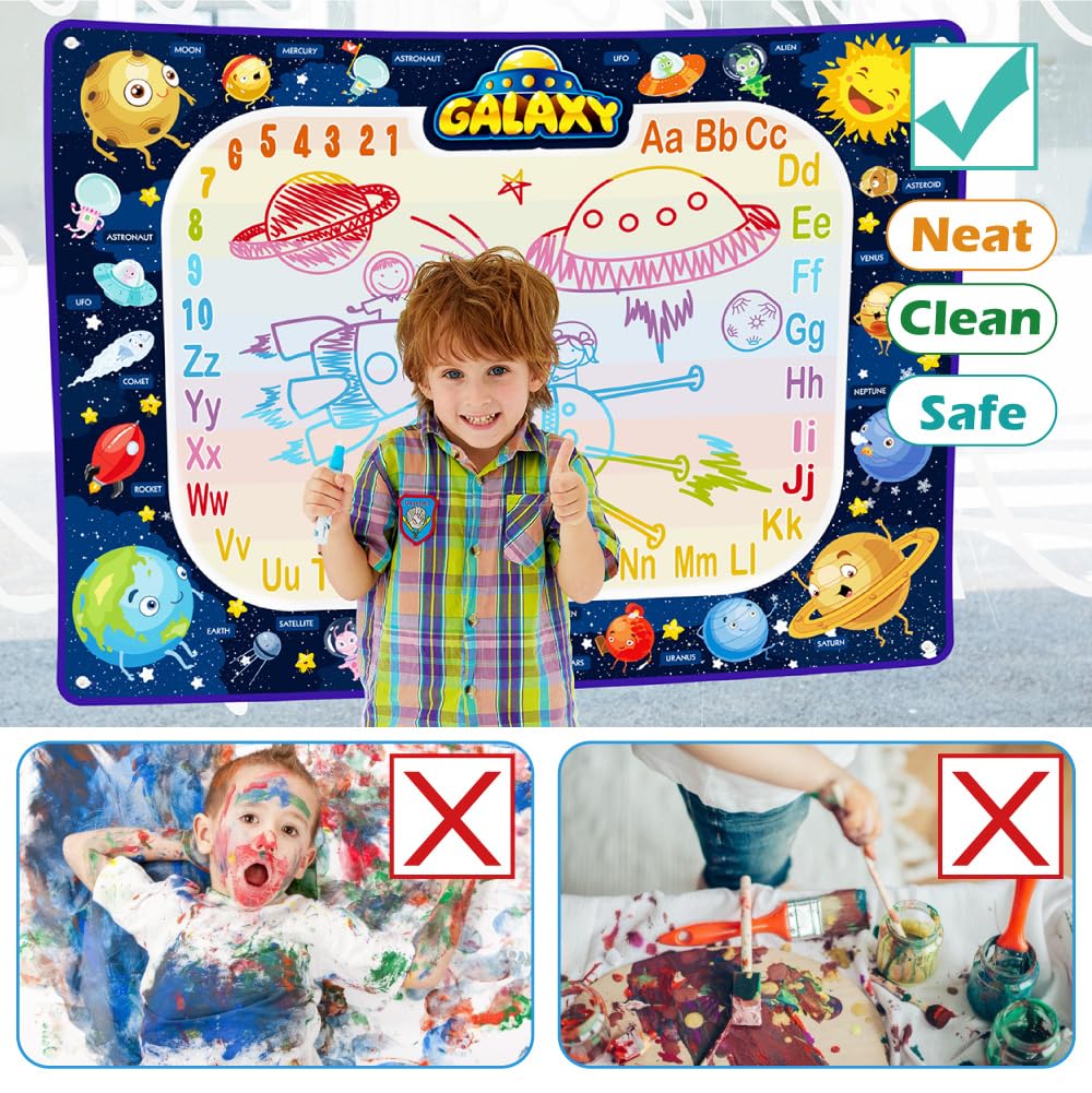 Jasonwell Aqua Water Doodle Mat Galaxy – 48 x 36 in Reusable Water Drawing Board for Kids