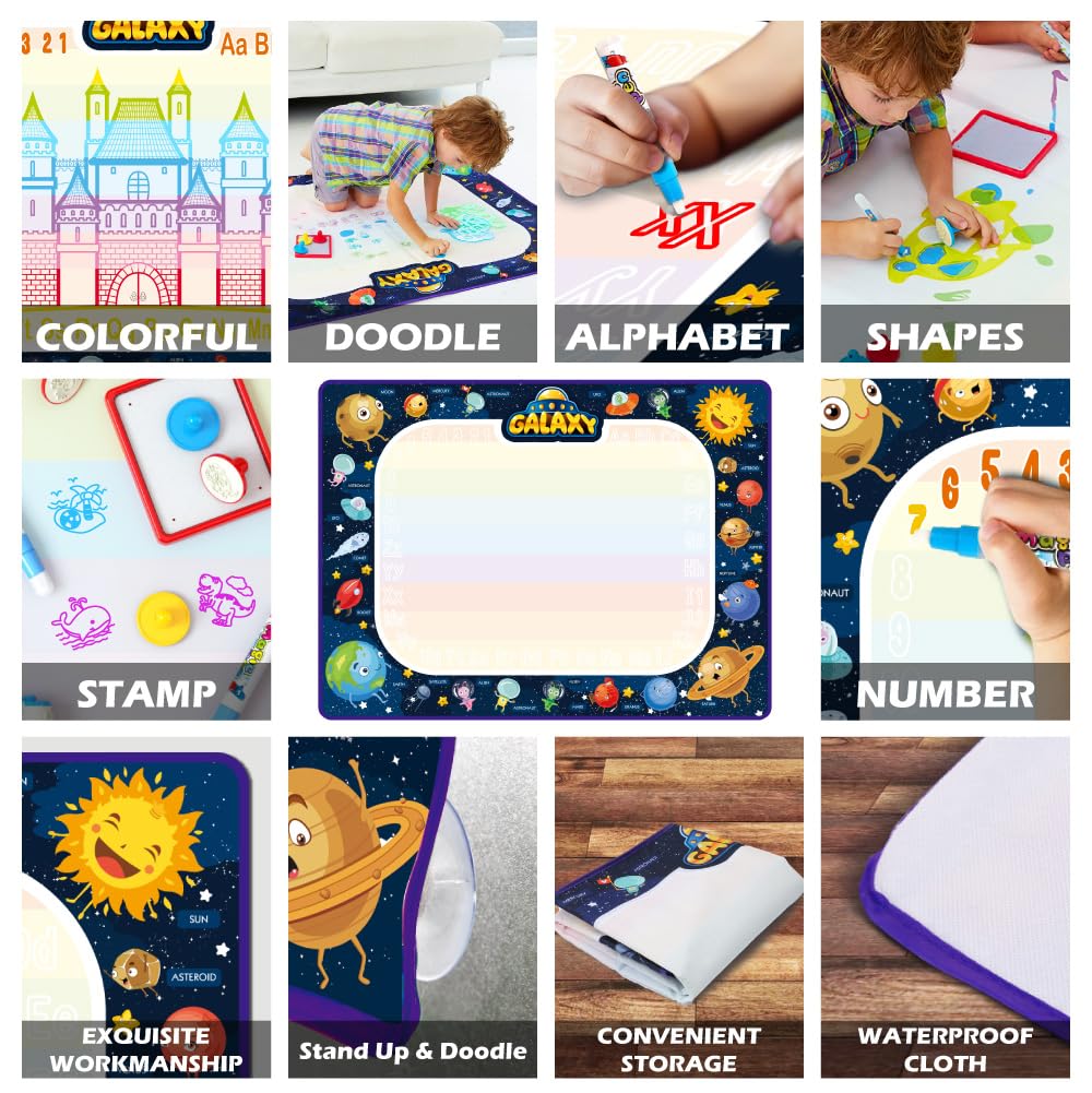Jasonwell Aqua Water Doodle Mat Galaxy – 48 x 36 in Reusable Water Drawing Board for Kids