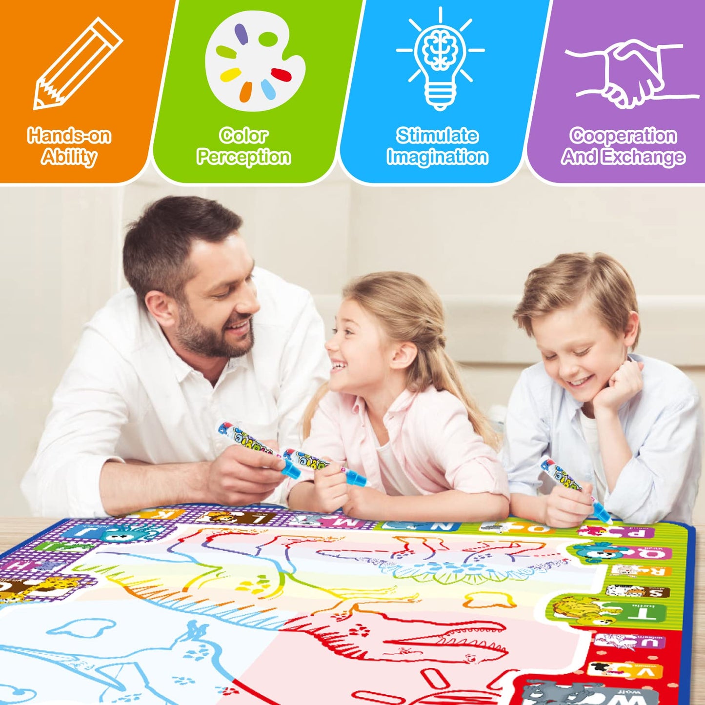 Jasonwell Aqua Water Doodle Mat 31x31 — Large Alphabet Water Drawing Pad for Kids