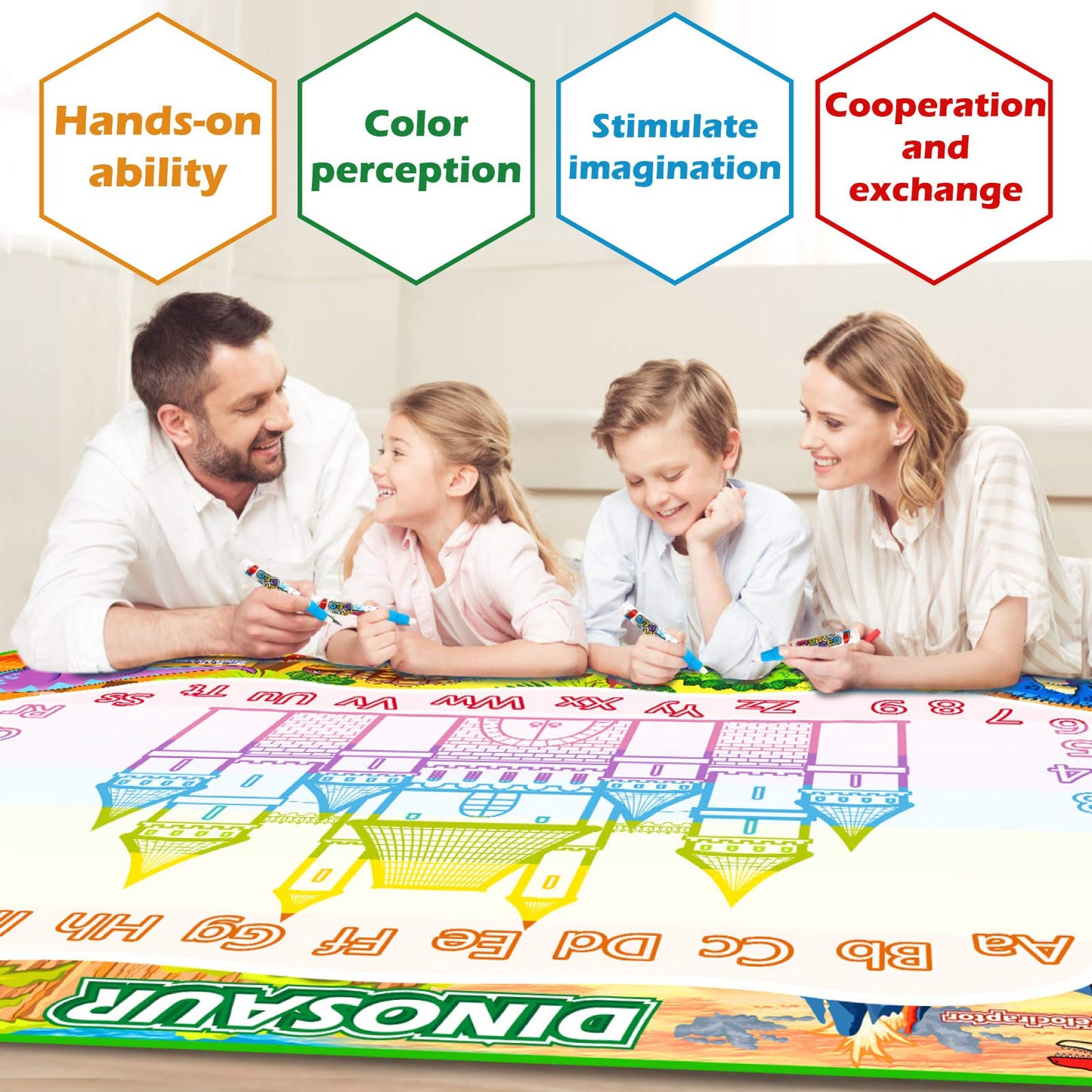 Jasonwell Aqua Water Doodle Mat 60x40 Inches – Dinosaur Themed Water Drawing for Kids