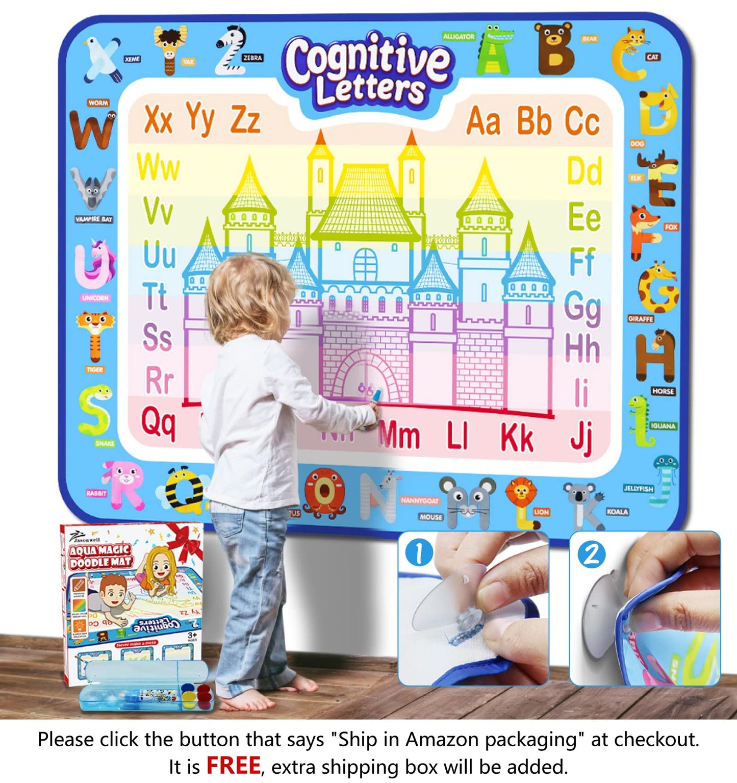 Jasonwell Aqua Water Doodle Mat 40x32 in – Large Mess-Free Water Drawing Art Toy for Kids