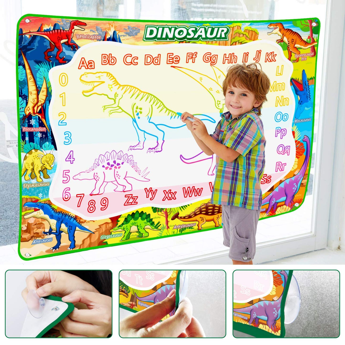 Jasonwell Aqua Water Doodle Mat 60x40 Inches – Dinosaur Themed Water Drawing for Kids