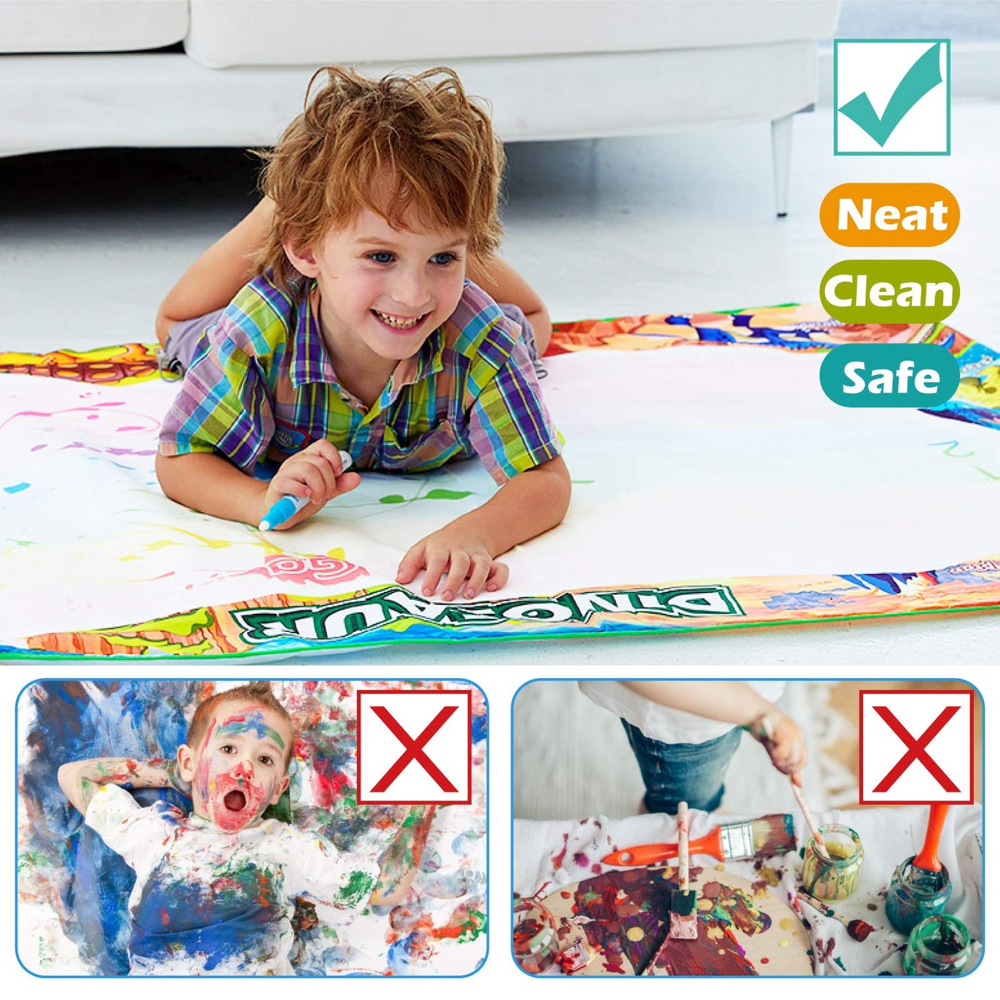 Jasonwell Aqua Water Doodle Mat 60x40 Inches – Dinosaur Themed Water Drawing for Kids