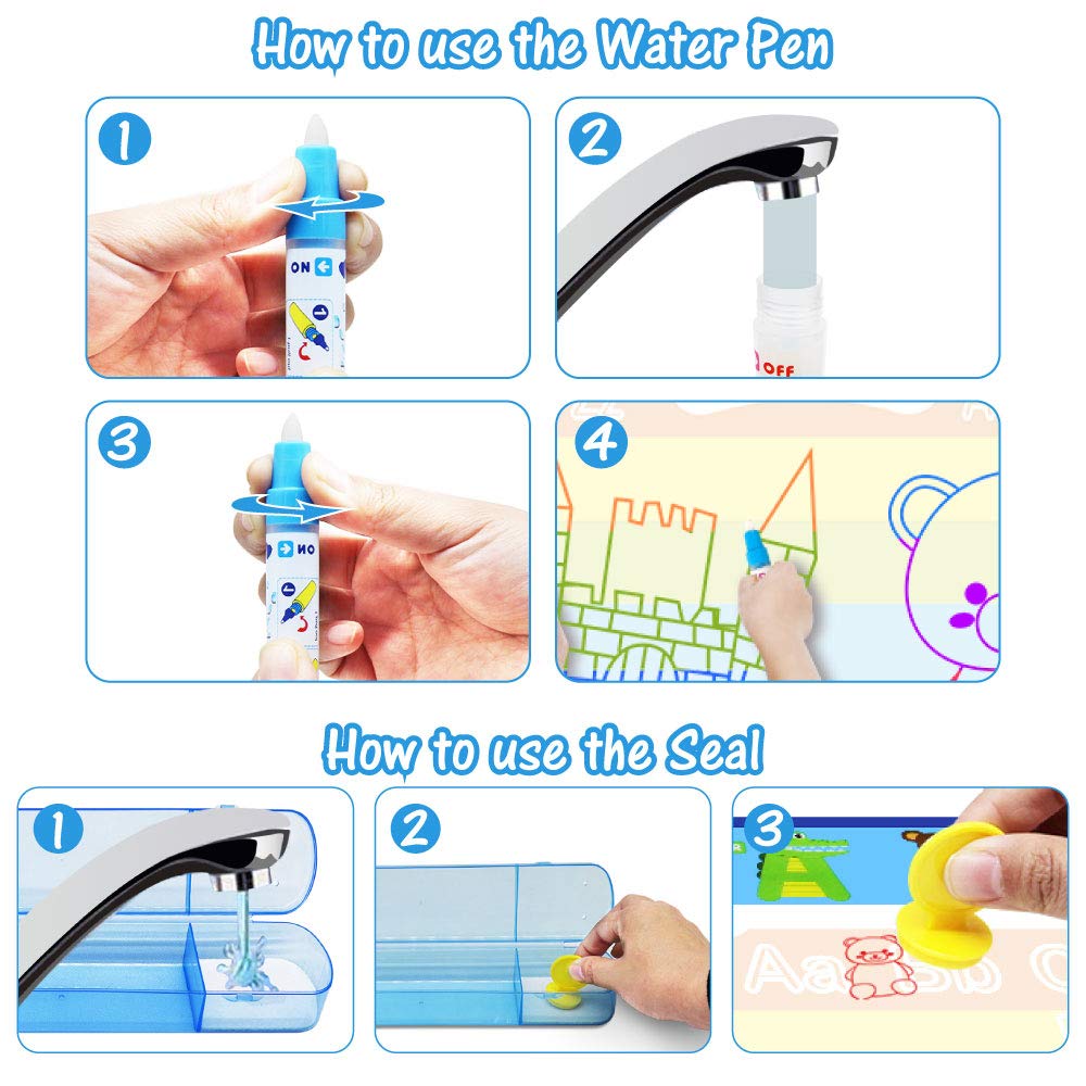Jasonwell Aqua Water Doodle Mat 40x32 in – Large Mess-Free Water Drawing Art Toy for Kids