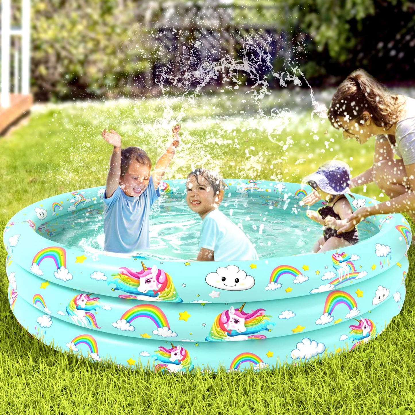 Jasonwell Unicorn 51in Inflatable Kiddie Pool – Cushioned, Easy-Drain Backyard Pool