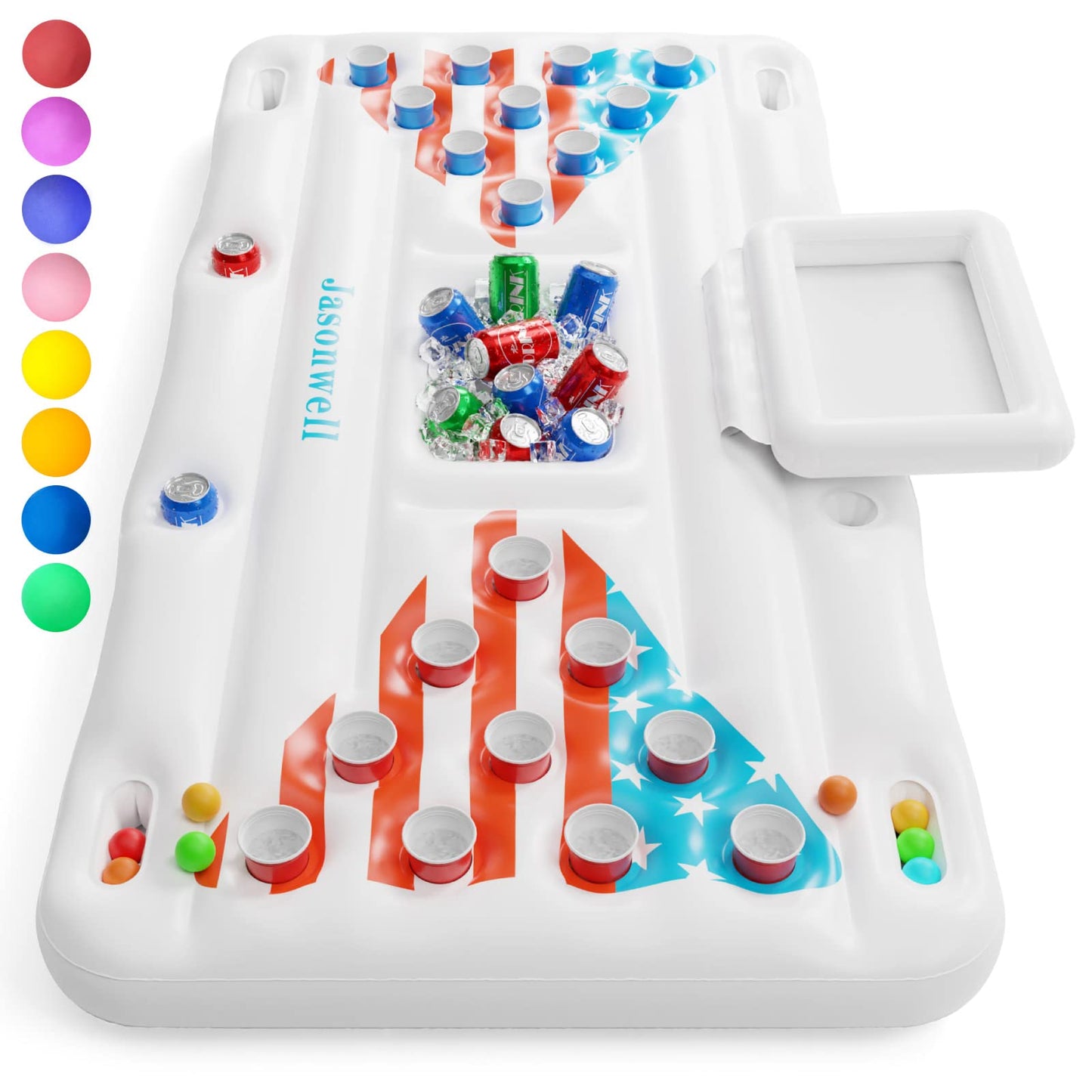 Jasonwell Beer Pong Pool Float – 6ft Inflatable Pool Table with Cooler, 8 Pong Balls, and Lounge Fun
