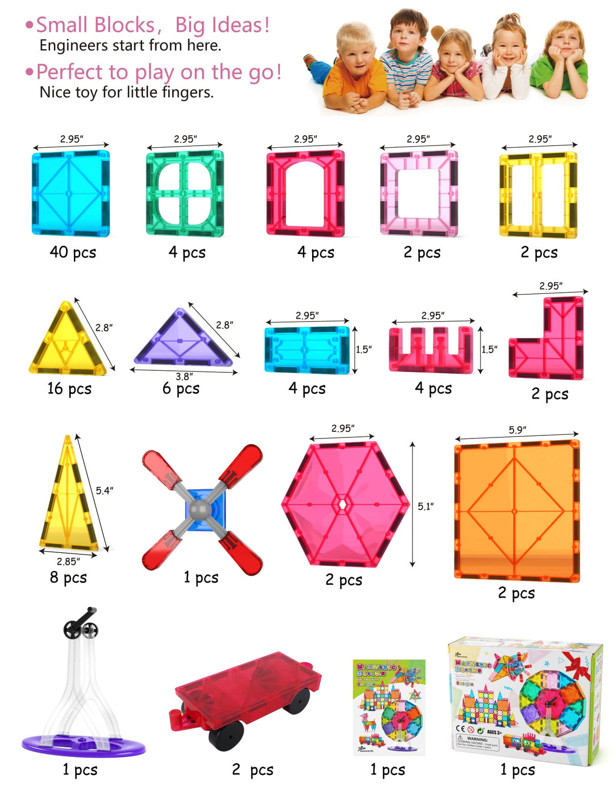 Jasonwell 100pcs Magnetic Tiles Building Blocks Set – Educational STEM Construction Kit for Kids 3-12+