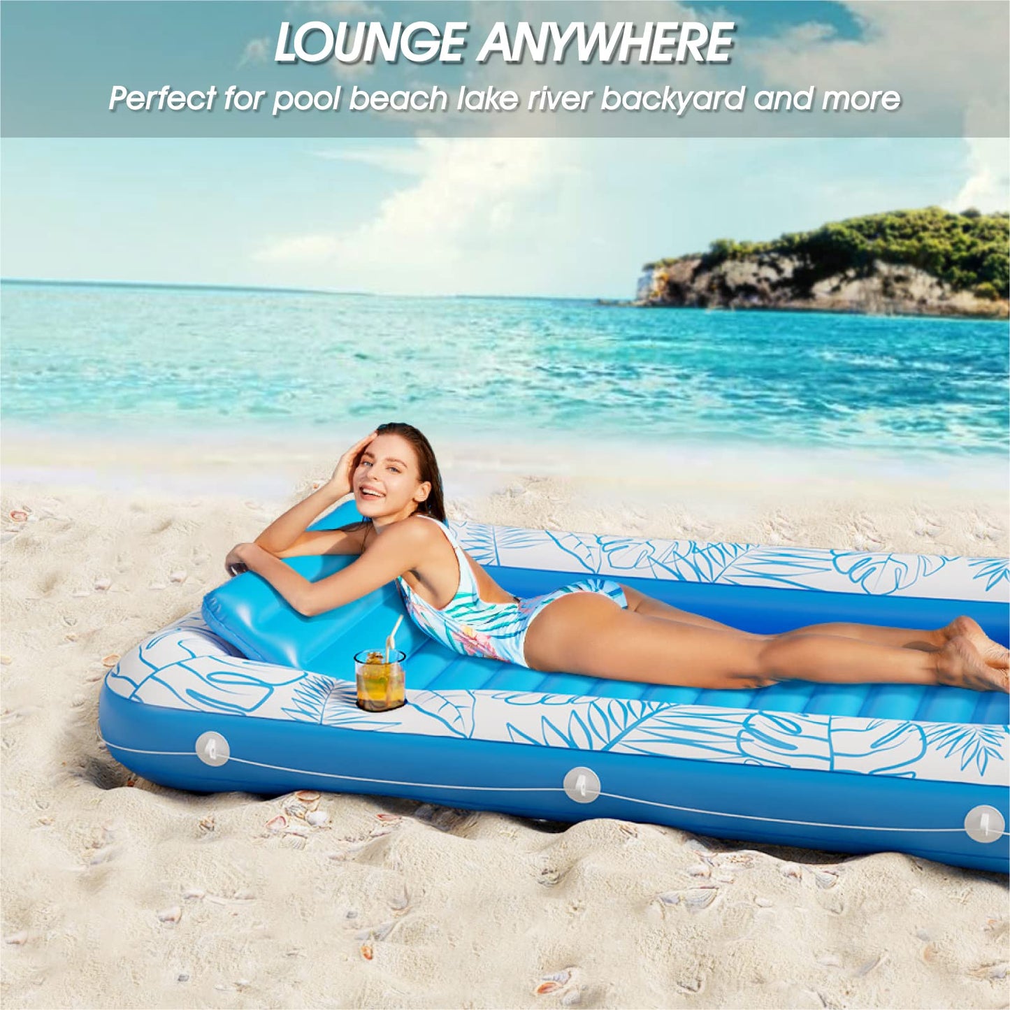 Jasonwell 4-in-1 Inflatable Sun Tan Tub Pool Lounger | Water-Filled Pool Float (L)