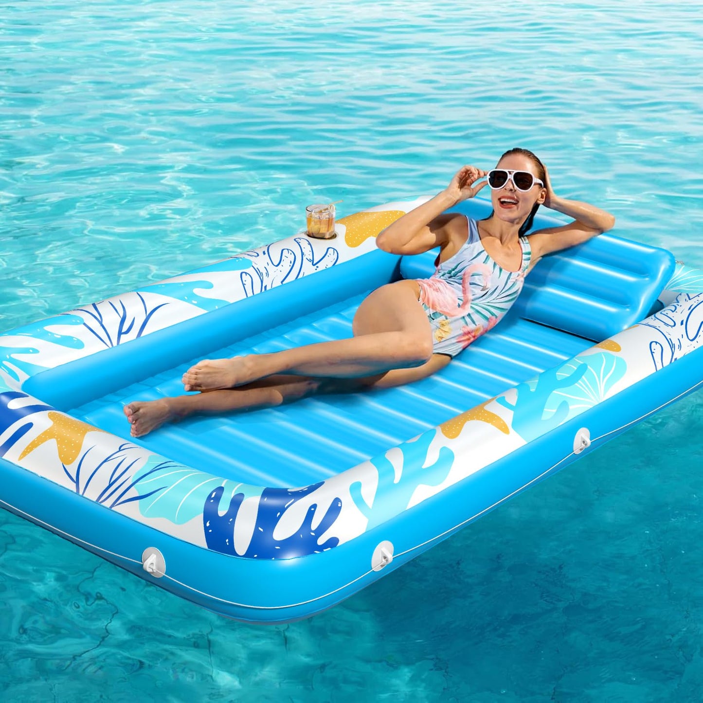 Jasonwell 4-in-1 Inflatable Tanning Pool Lounger | Water-Filled Sun Tan Tub for Pools, Beaches, and Backyards