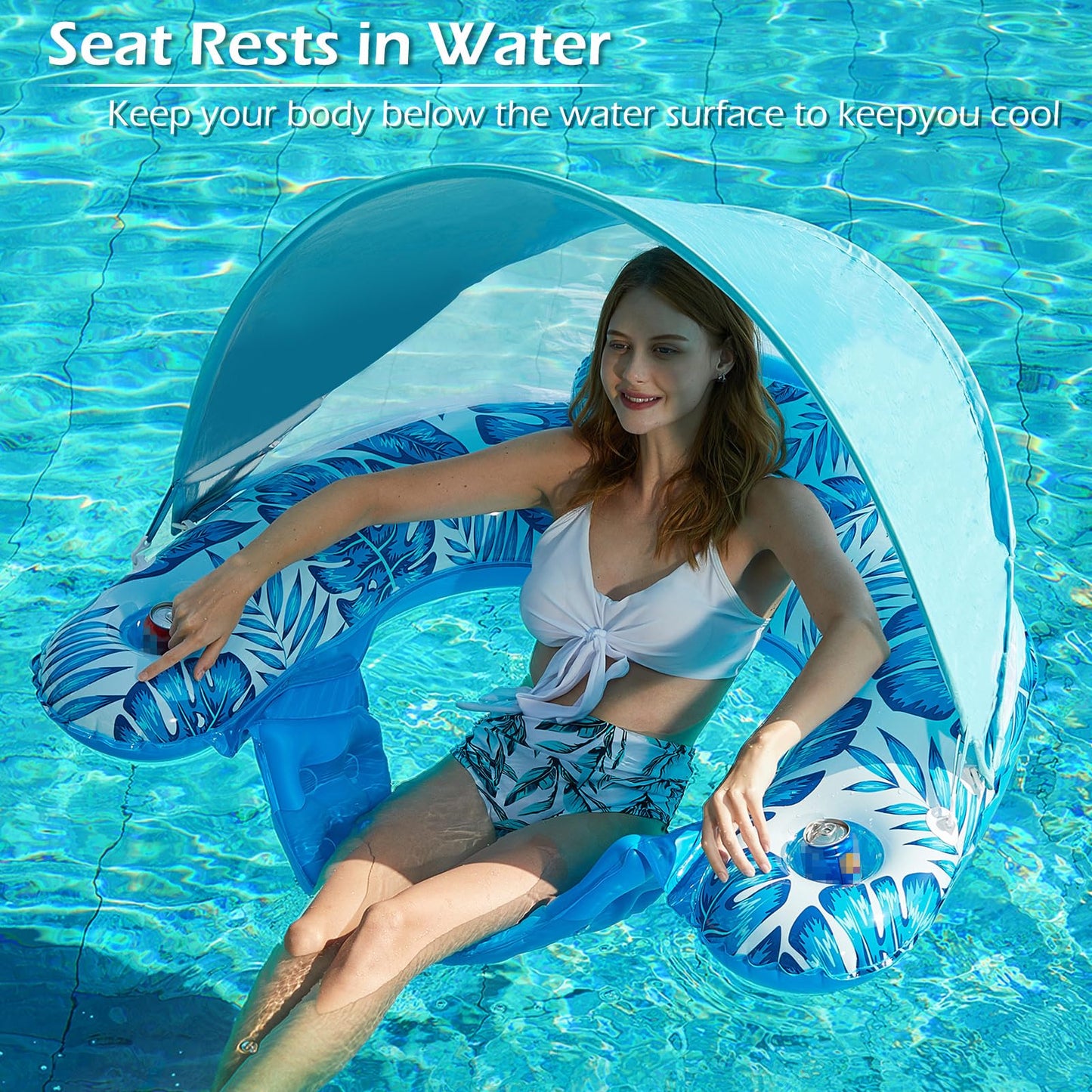 Jasonwell Pool Float with Canopy — Inflatable Pool Chair Lounger with Cup Holders