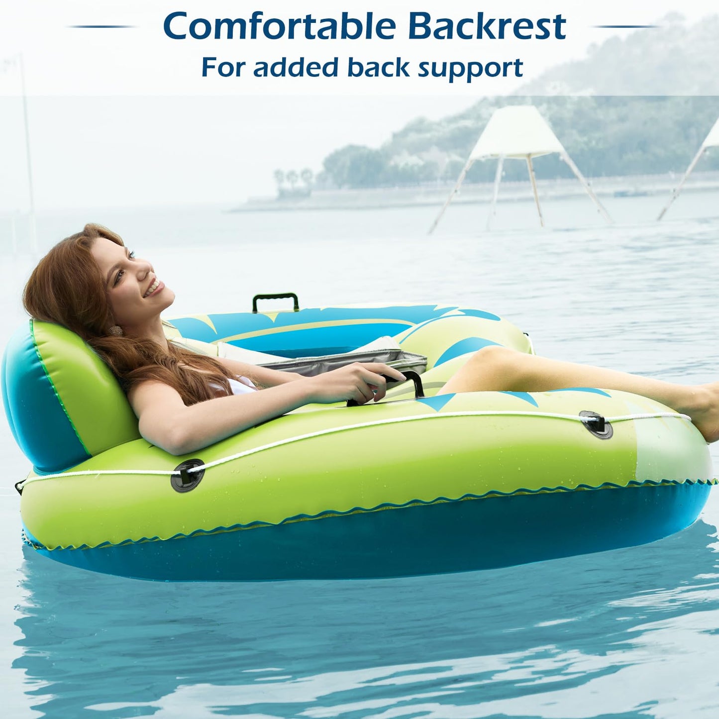 Jasonwell 2-Person Inflatable River Tube Float with Removable Cooler