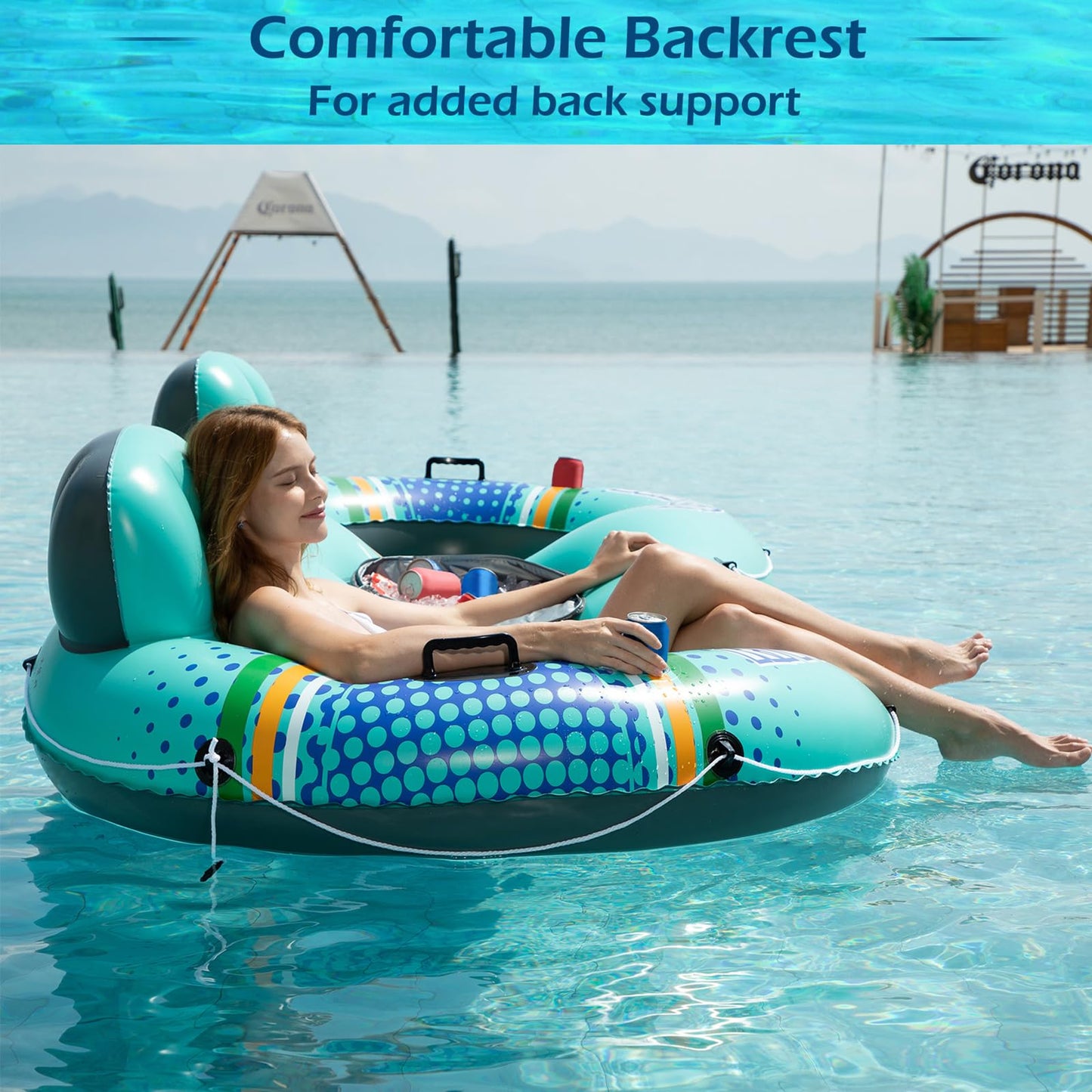 Jasonwell Heavy-Duty 2-Person Inflatable River Tube with Removable Cooler – Cyan