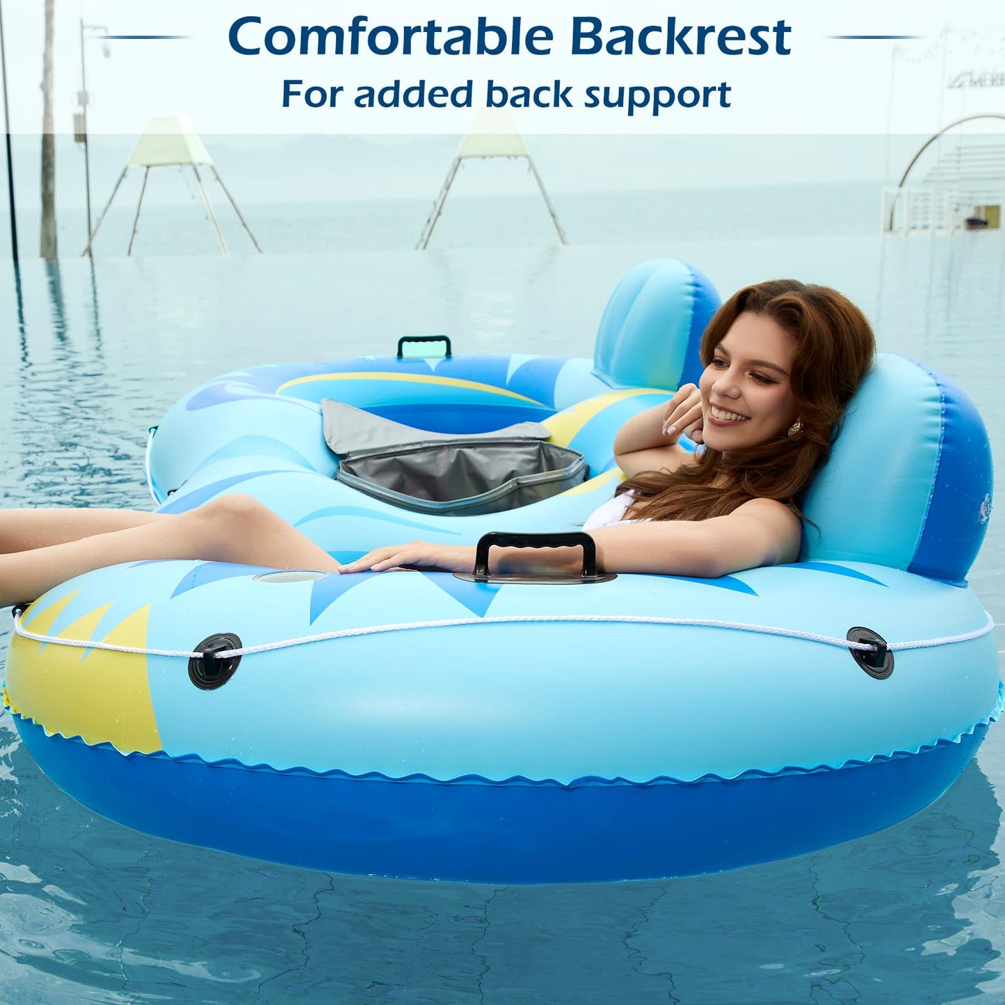 Jasonwell Inflatable River Tube Float - 2 Person Heavy-Duty River Lounge with Removable Cooler & Cup Holders