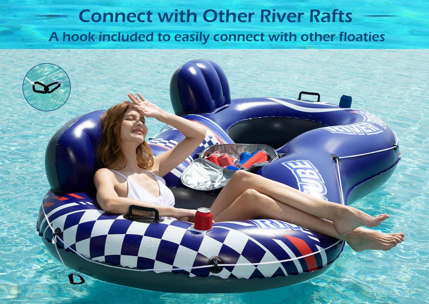 Jasonwell Inflatable River Tube Float - 2 Person Heavy Duty Raft with Removable Cooler