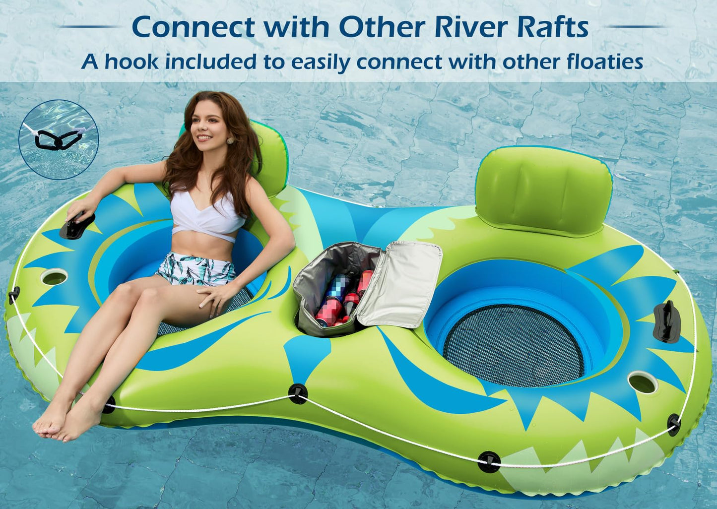 Jasonwell 2-Person Inflatable River Tube Float with Removable Cooler