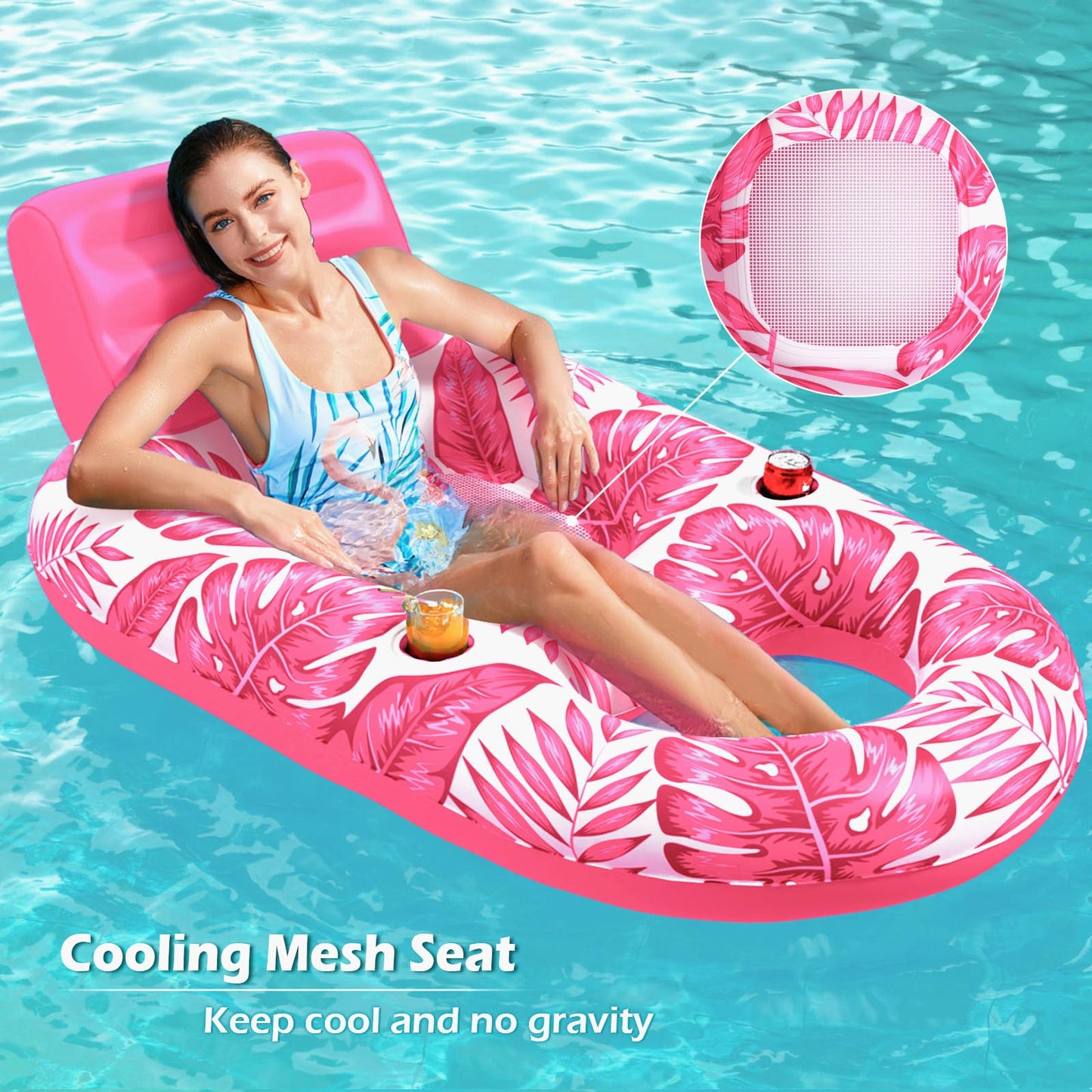 Jasonwell Inflatable Pool Float Adult – Lounger with Cup Holders & Cooling Mesh