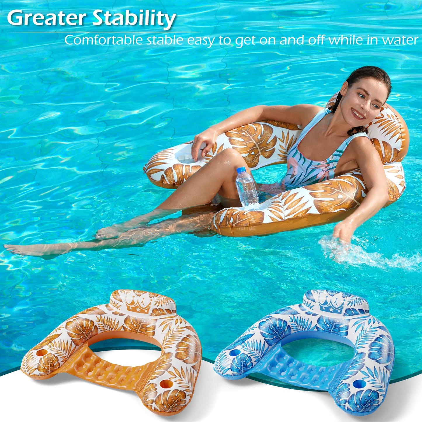 Jasonwell Inflatable Pool Float Chair 2-Pack XL Lounge Floats with Cup Holders