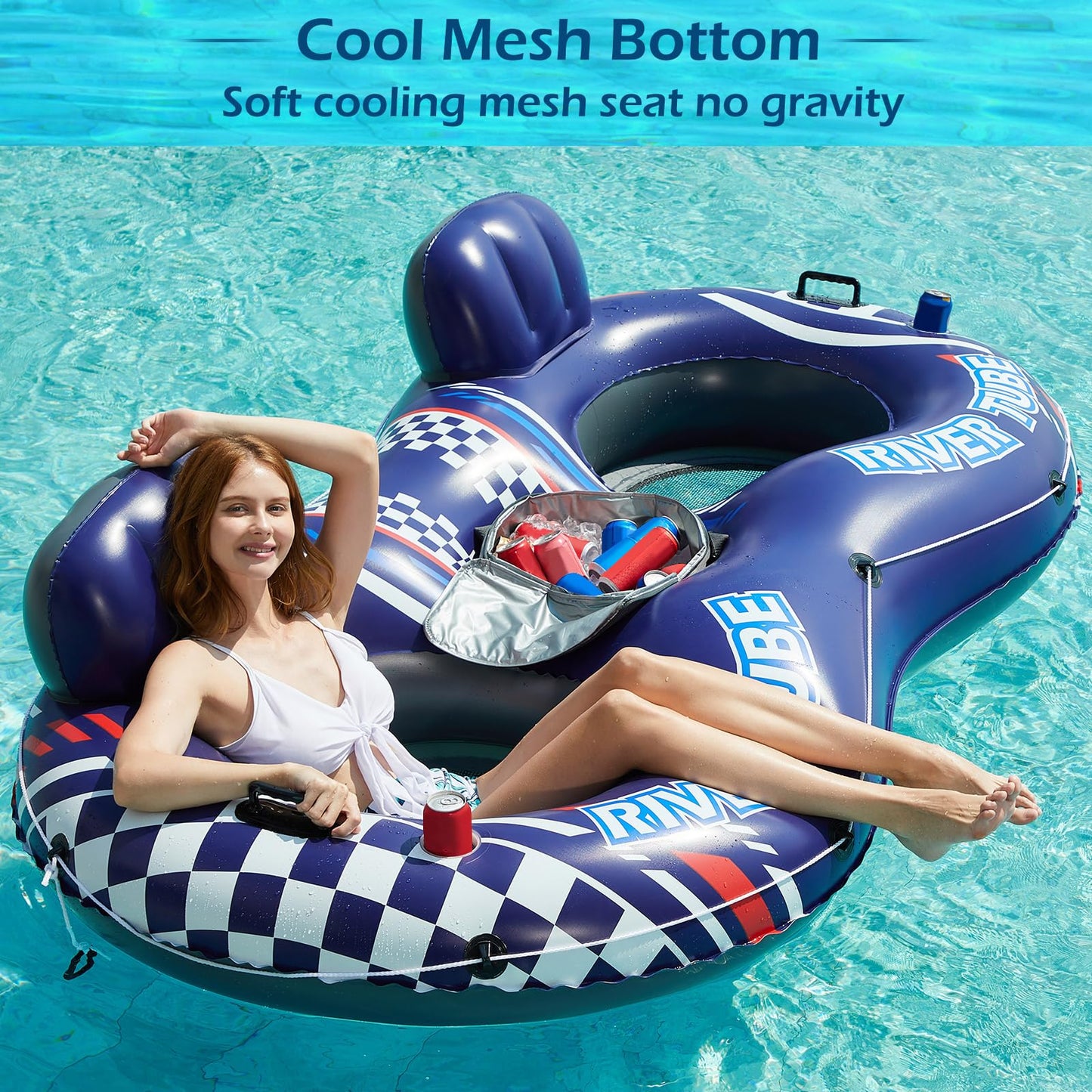 Jasonwell Inflatable River Tube Float - 2 Person Heavy Duty Raft with Removable Cooler