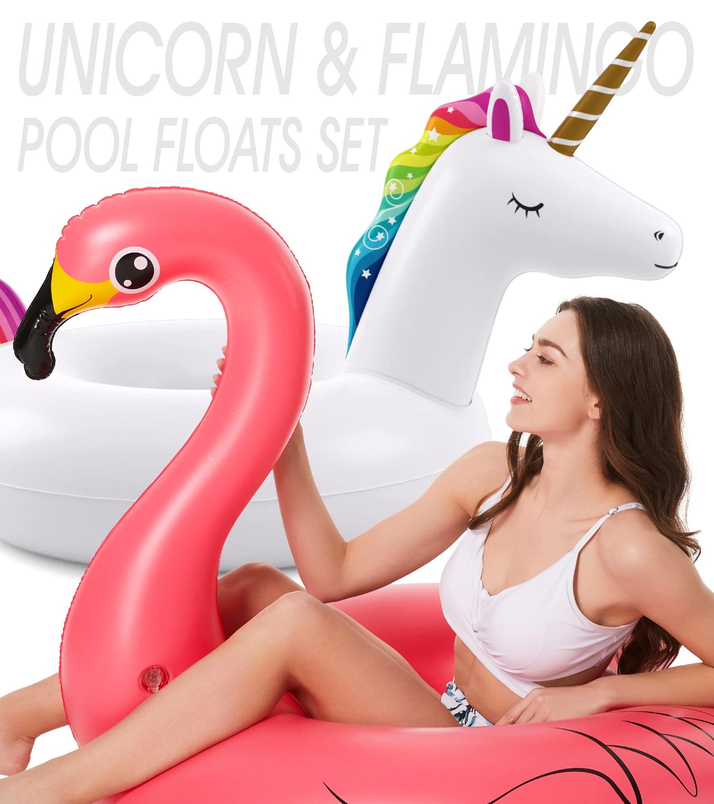 Jasonwell Inflatable Unicorn and Flamingo Pool Floats – 2 Pack