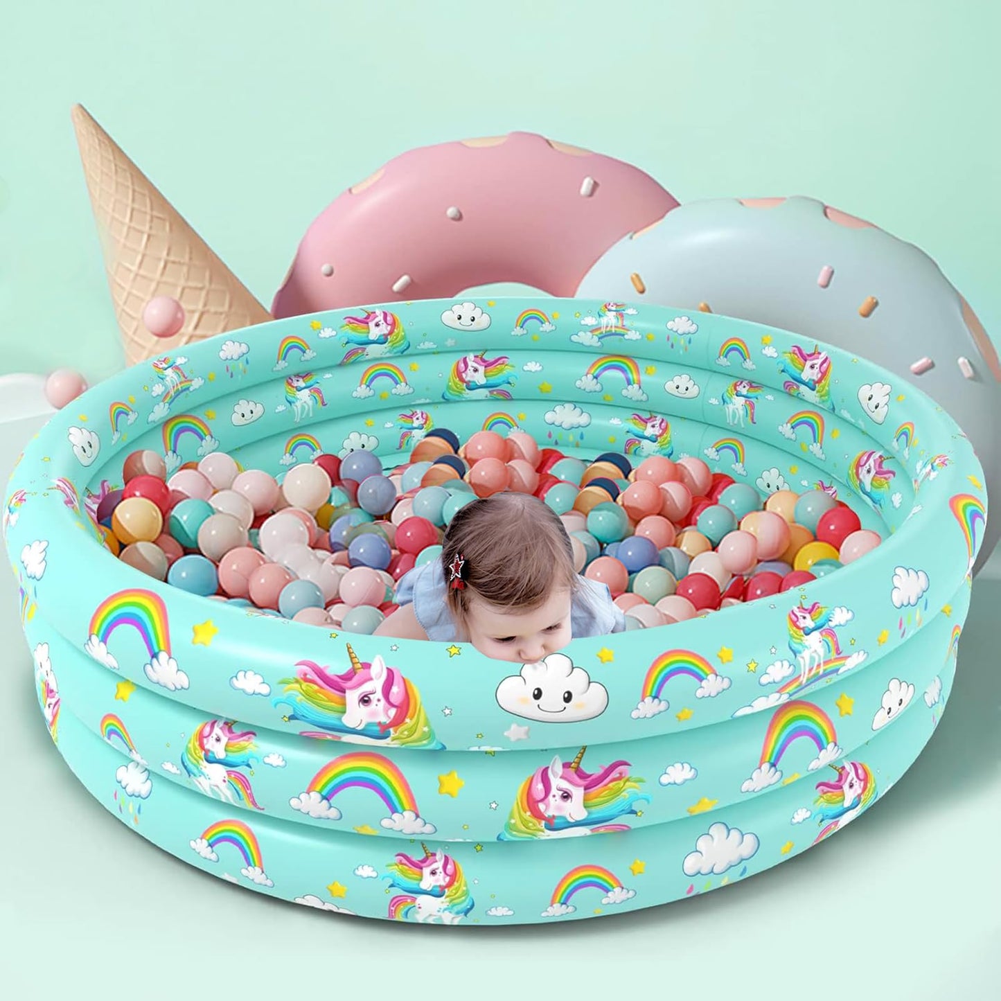 Jasonwell Unicorn 51in Inflatable Kiddie Pool – Cushioned, Easy-Drain Backyard Pool